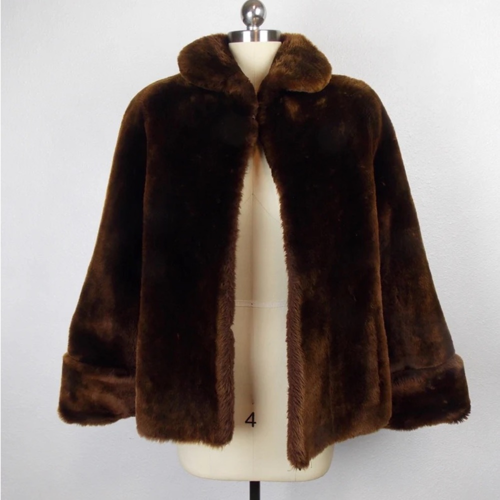 Women's Brown Faux Fur Jacket 1950s 1960s